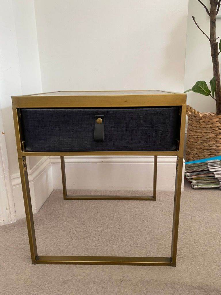 Stylish Black and Gold Bedside Table with Drawer x 2