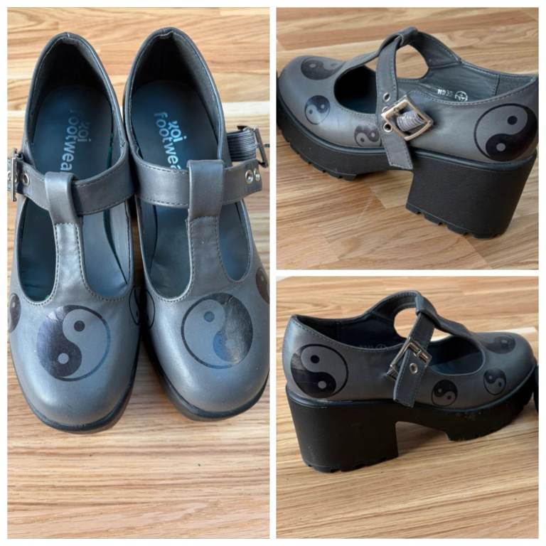 Koi Footwear Size 4 Grey Ying Yang Mary Jane Shoes