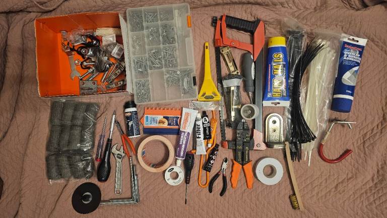 image for Large DIY Tools & Hardware Bundle – screws, tools, fillers, zip ties, etc.