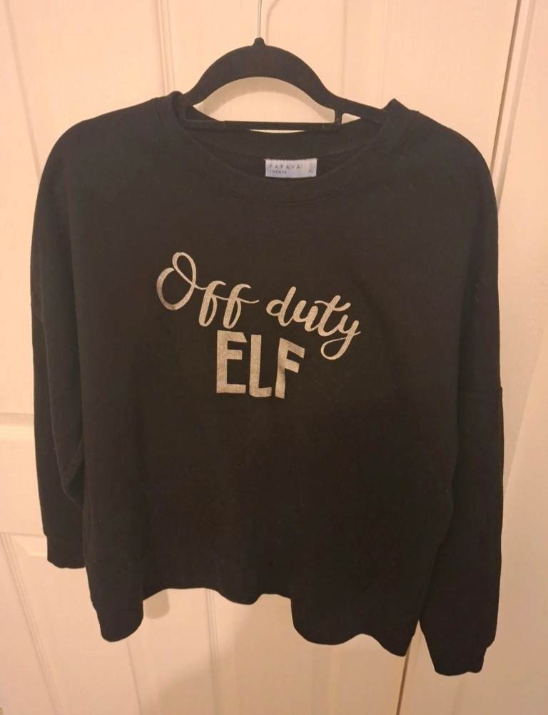 Black Christmas Sweatshirt with "Off Duty Elf" text. Size XL