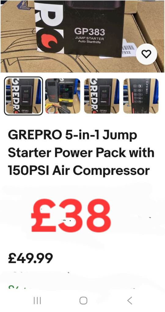 Car Jump-start and pump cordless brand new sealed grepro 3amp jump-start 