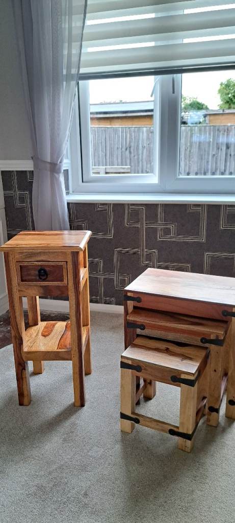 Jali solid wood nest of 3 tables and lamp table.