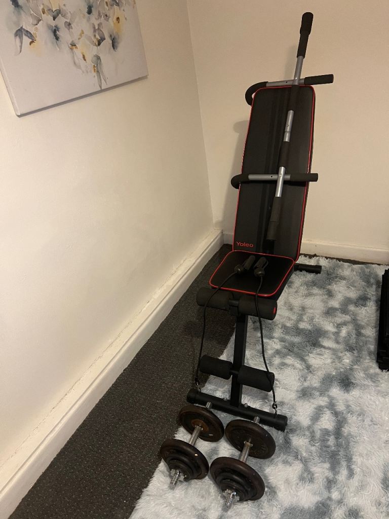 Multi-Function Weight Bench/Adjustable Doorway Pull-Up Bar/Cast iron weights/Dumbbells set/Home Gym
