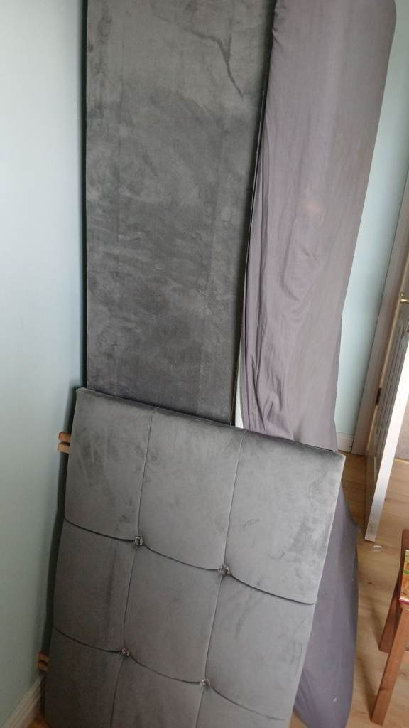 Beautiful Small single grey velvet base and headboard