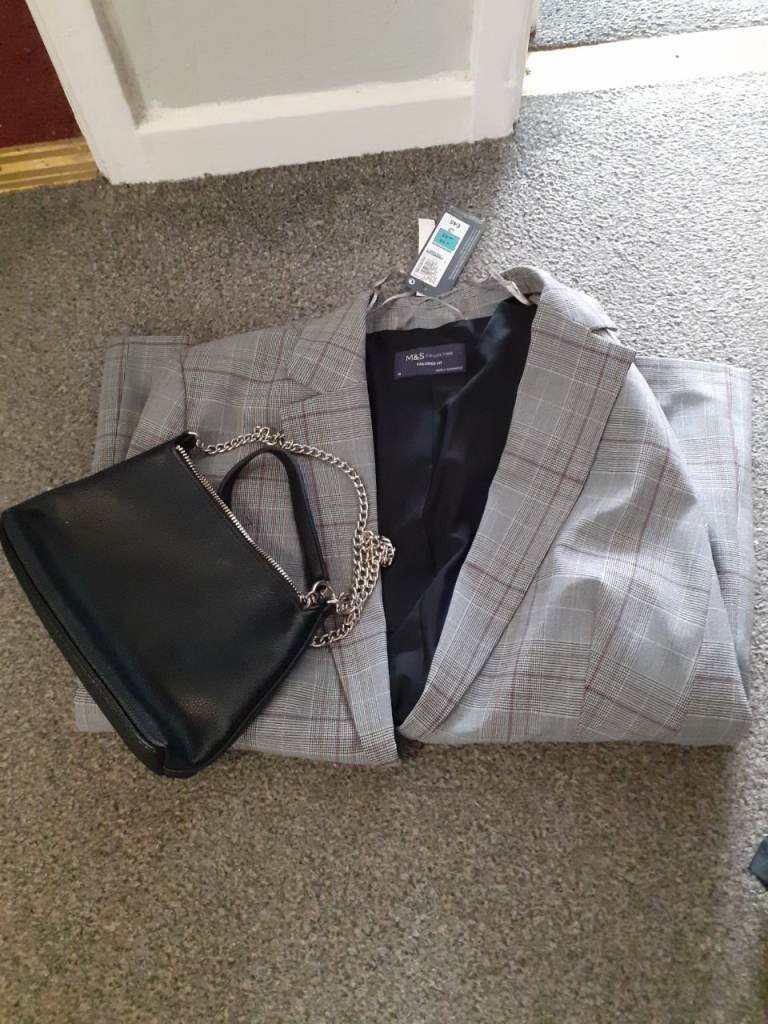 M&S Collection Grey Check Blazer and Black Shoulder Bag - New with Tags