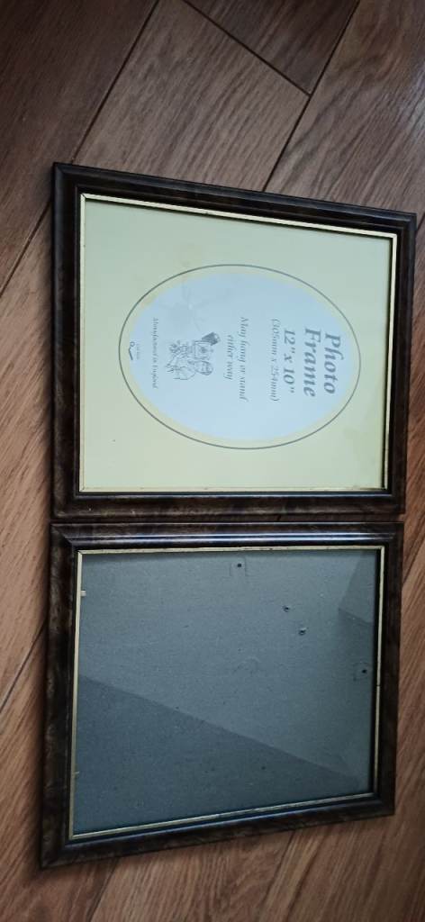 2 Brown Wooden Photo Frames 12" x 10" – Good Condition