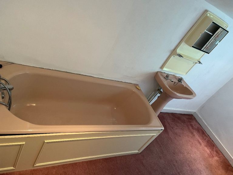 VINTAGE PINK CAST IRON BATH ONLY