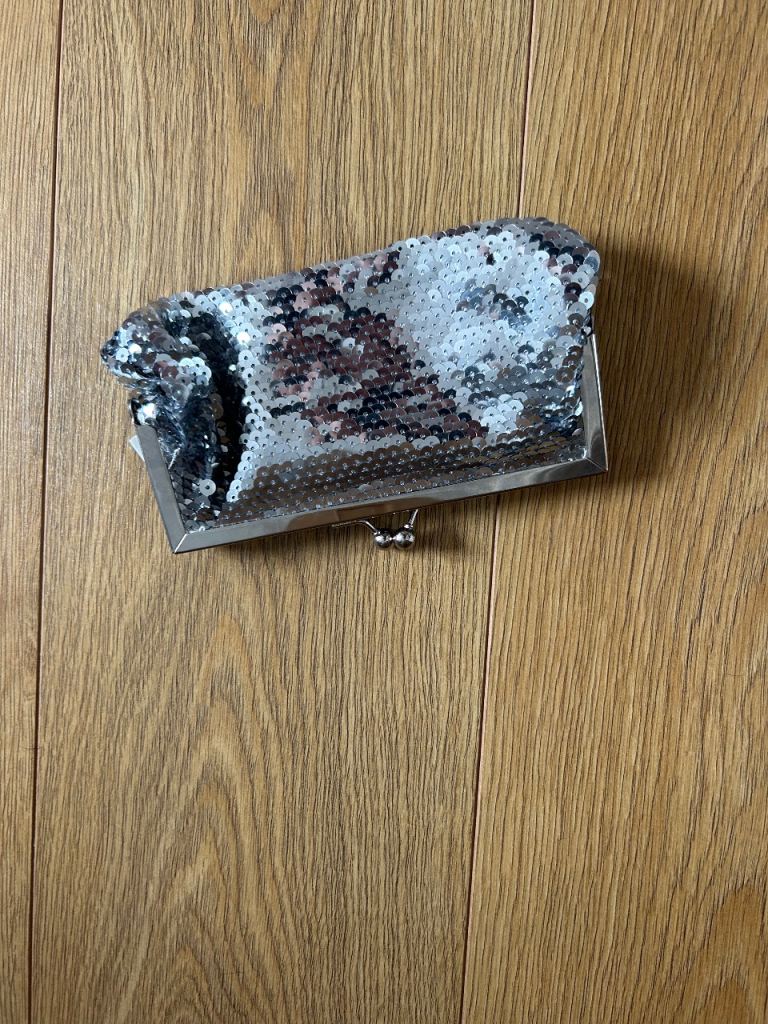 Silver Sequin Clutch Bag