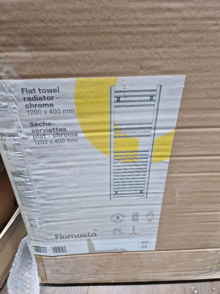 NEW Flomasta Chrome Flat Towel Radiator 1200x400mm