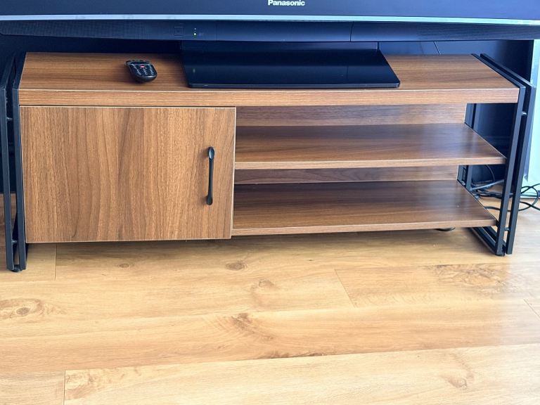 Industrial Style TV Unit Media Console - Wood & Metal 30x100cm