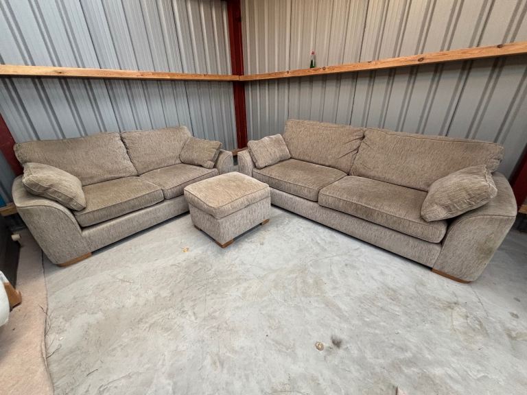 Next large 3 seater and large 2 seater sofa set in brown / beige / grey with matching footstool