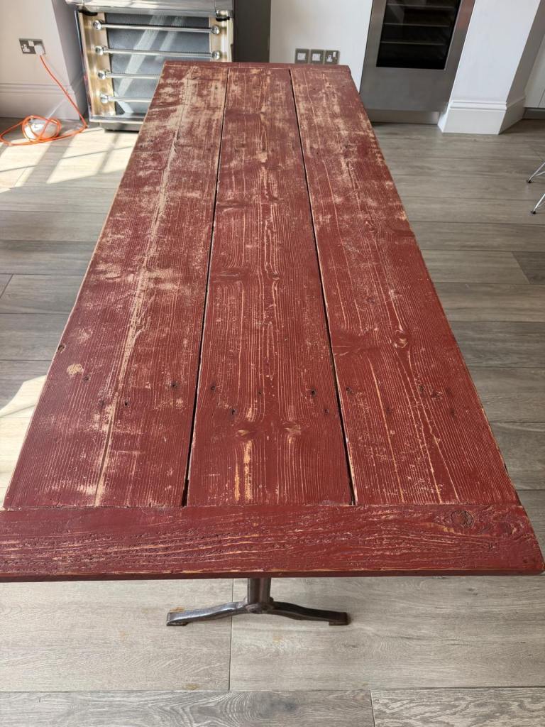 Large Rustic Wooden Dining Table with Cast Iron Bases