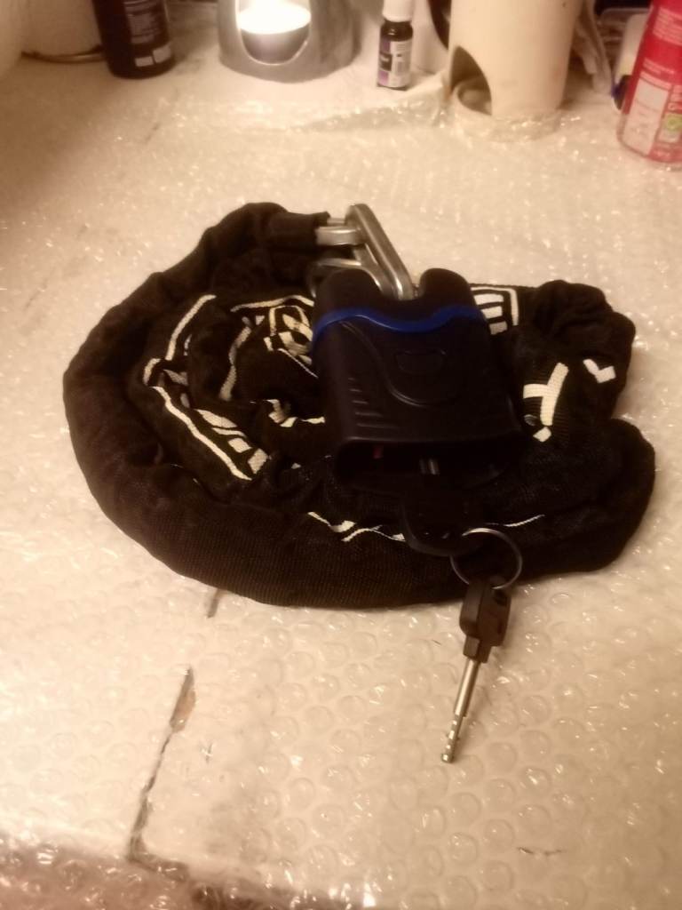 Motorbike chain and padlock