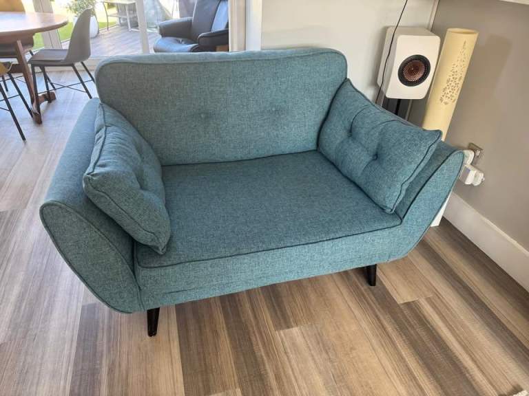 French Connection (DFS) 2 seater 'cuddler' sofa in teal fabric