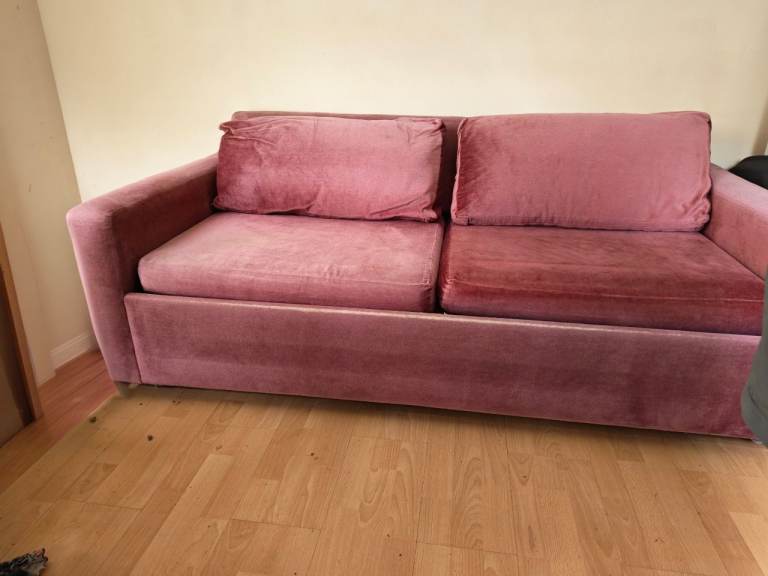 Pink Velvet Sofa Bed – Double, Fair Condition
