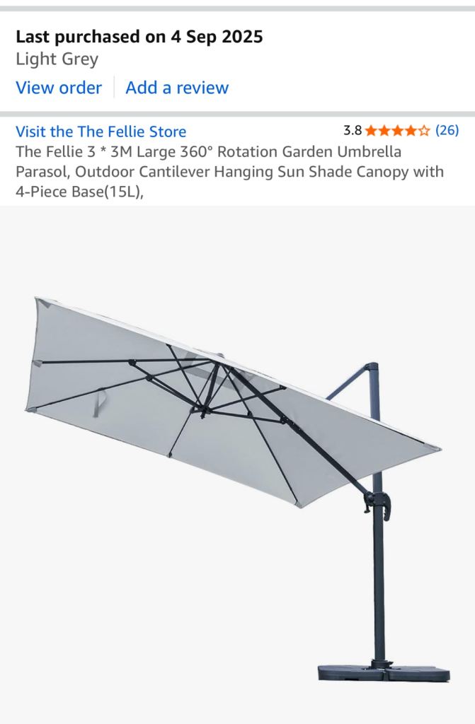 3m cantilever parasol brand new with base weights