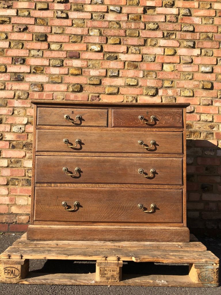 Antique oak large chest of drawers commode 