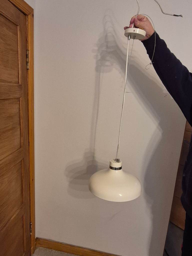 Three separate white drop lights for kitchen. Good condition