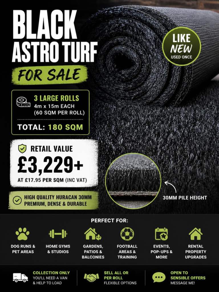 Black Astro Turf for sale £13p/sqm