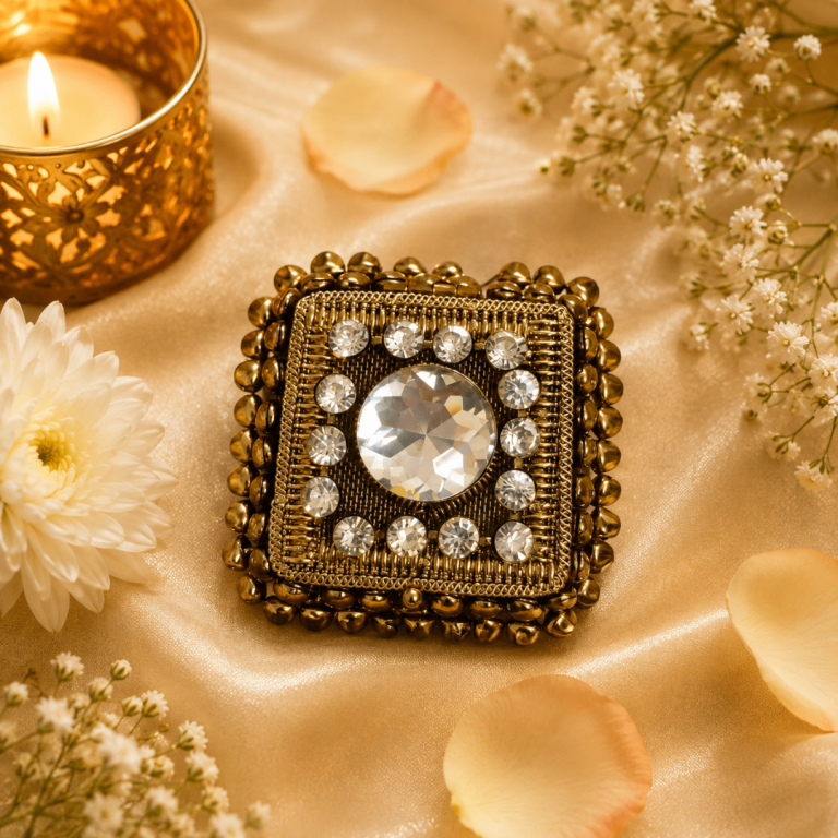 Gold antique jewellery box with stones
