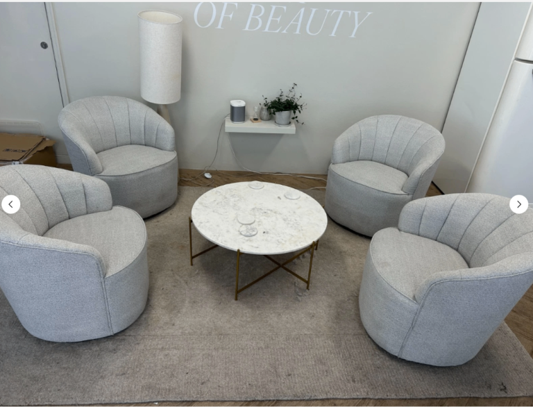 x 2 Upholstered Tub Swivel Chairs – Contemporary Lounge Chairs – Light Grey - cost is per chair