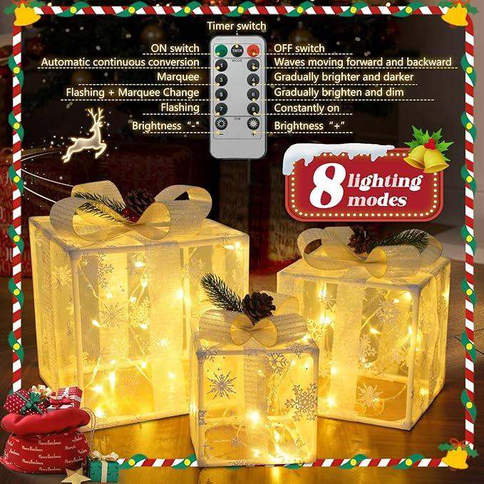 3 Christmas Light Up Decoration Boxes 