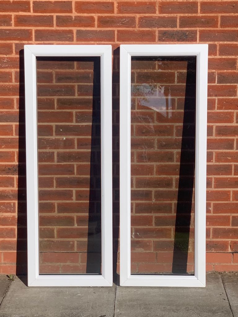 UPVC DOUBLE GLAZED FIXED WINDOWS X 2 IDENTICAL CLEAR GLASS 47cm WIDE 133cm HIGH