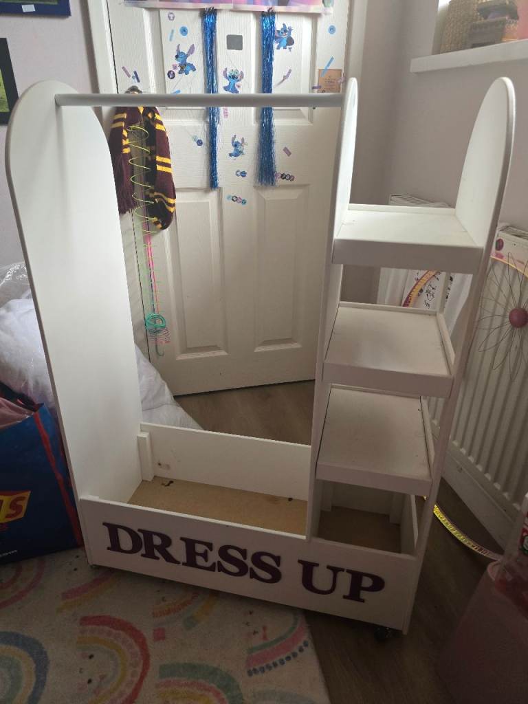 Kids White Wooden Dress Up Rail with Storage