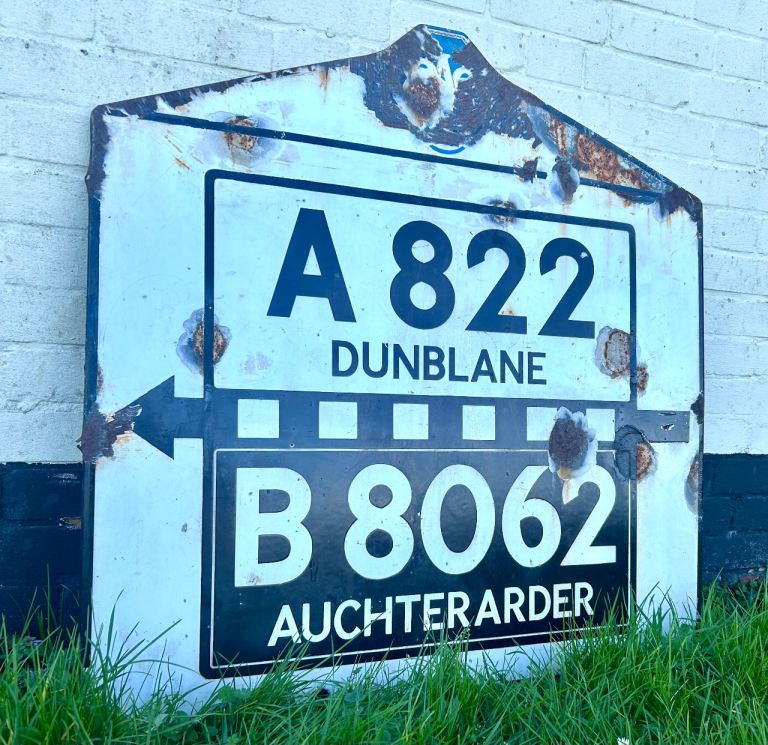 RAC Scottish road enamel sign Dunblane vintage retro antique industrial metal decor AA street