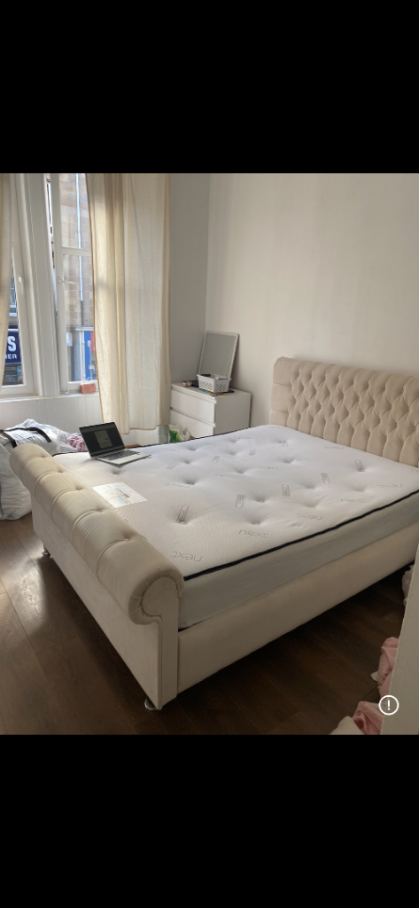 Cream King Sized Sleigh Bed Frame with Mattress