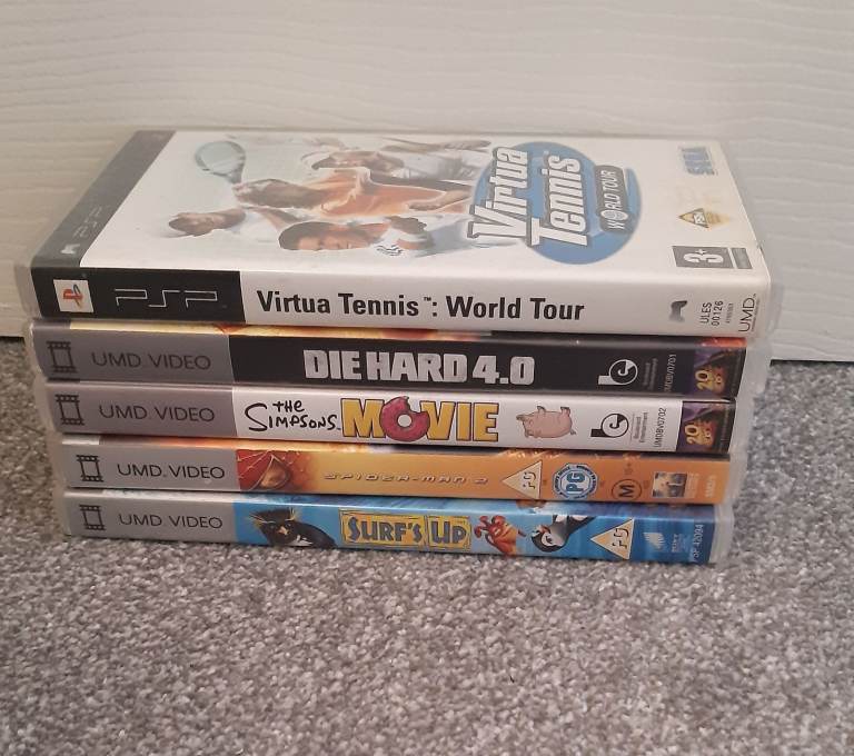 PSP UMD Games & Movies Bundle – Virtua Tennis, Die Hard, Simpsons, Surf's Up