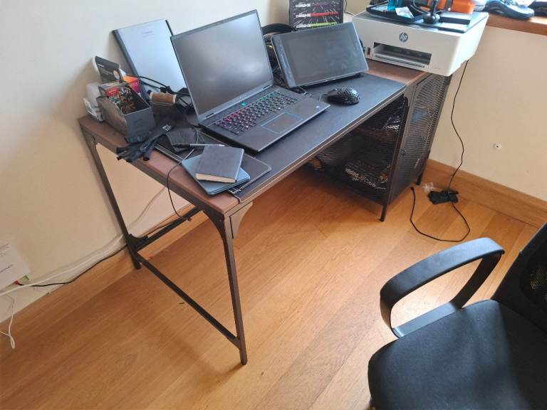 Sturdy Metal Frame Desk with Wood Top - Good Condition