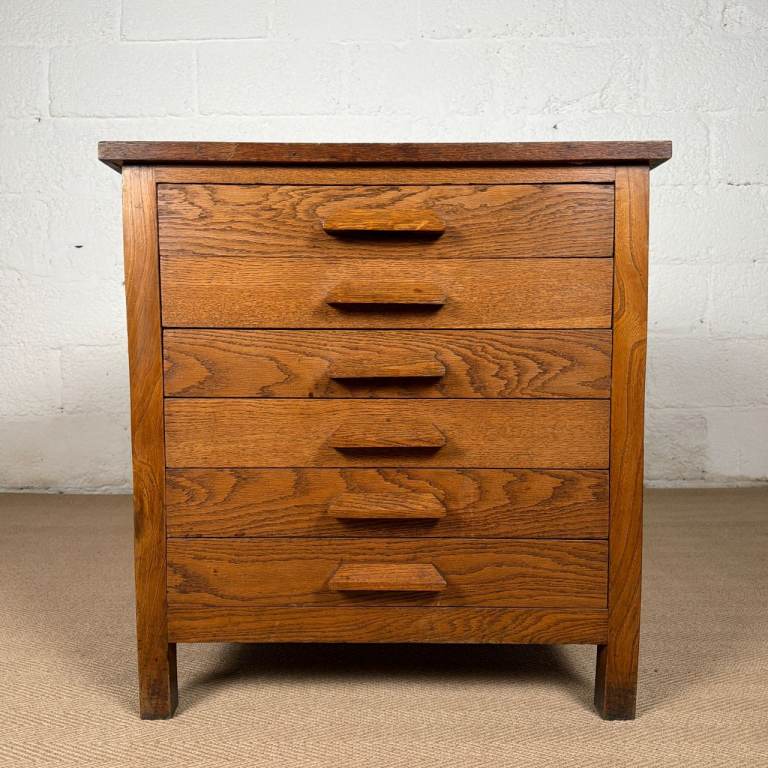 Oak Chest of Drawers Vintage Rustic Utility Craft Studio Storage Cabinet