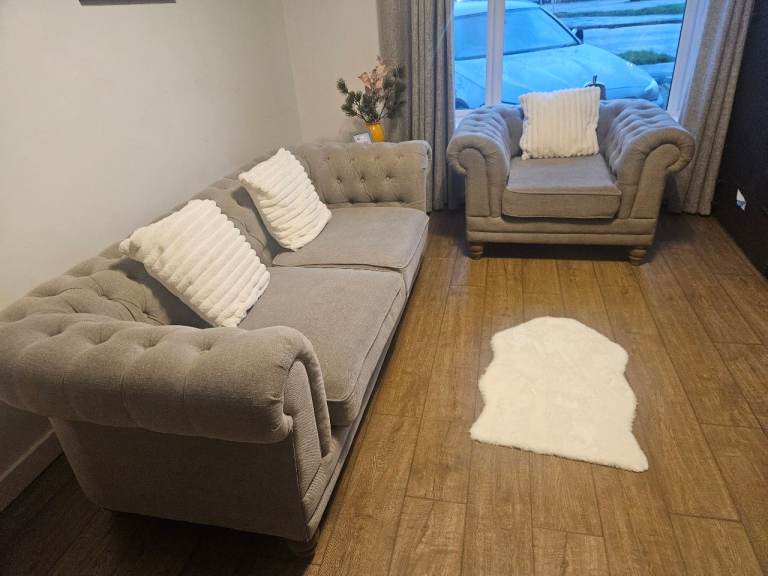 image for Chesterfield Style Sofa + Chair – Smoke & Pet Free – Immaculate. Delivery Available 