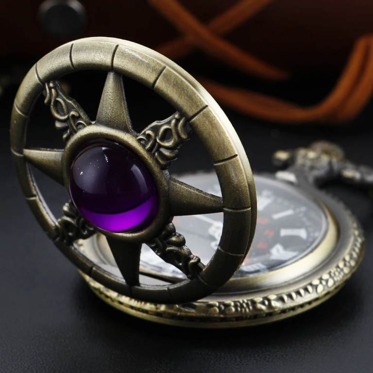 Purple Gem Star Pocket Watch Antique Octagonal Quartz Pendant with Chain Elegant Gift for Men Women