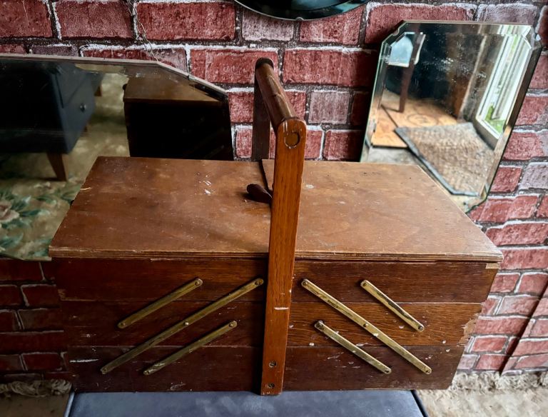 A Vintage wooden Cantilever sewing box / Craft Caddy