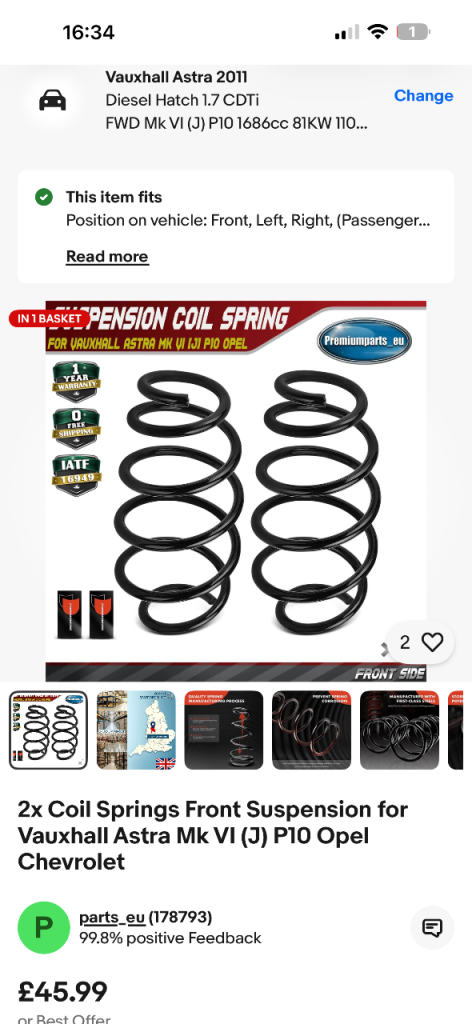 Vauxhall Astra front springs