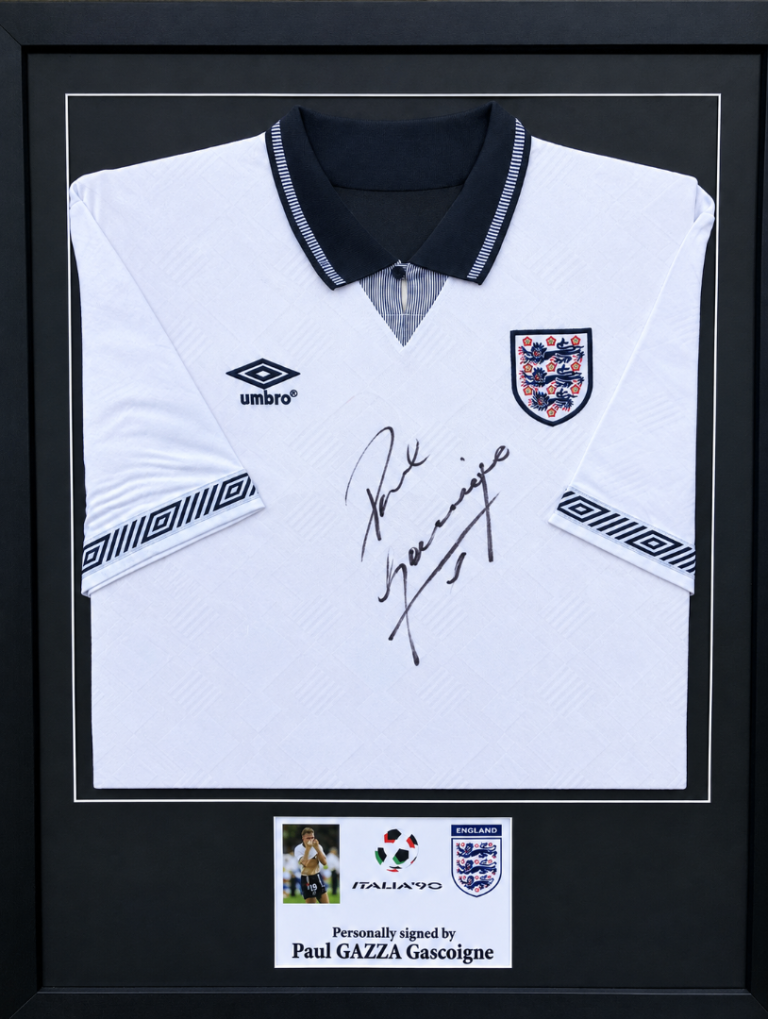Paul Gascoigne Signed England Italia '90 Football Shirt - Framed