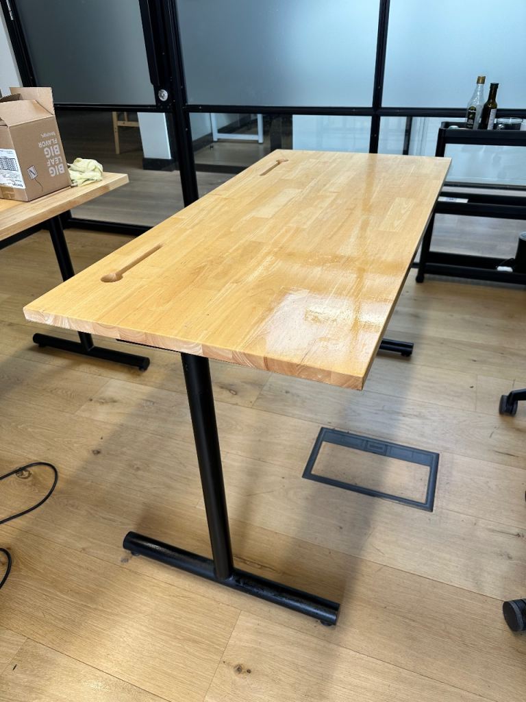 Wooden Top Desk with Black Metal Legs – Good Condition
