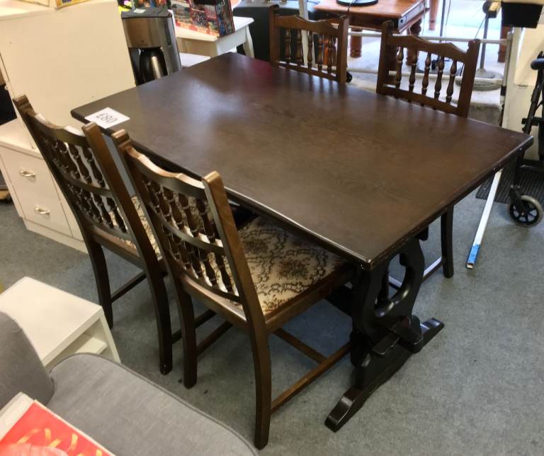 Solid Wood Table & 4 Chairs / L136cm x W75cm