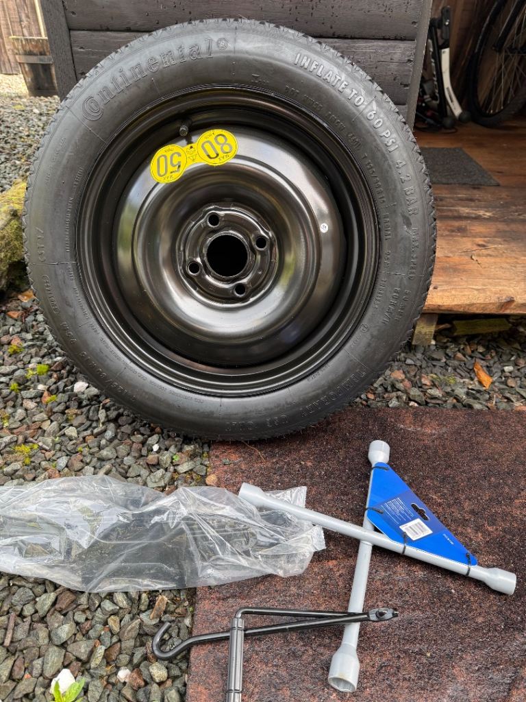 Spare car wheel and tools 