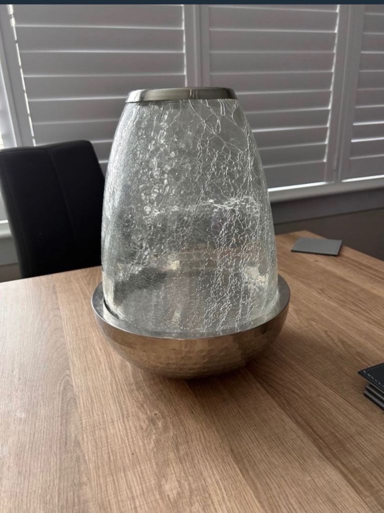 Decorative Cracked Glass & Silver Bowl Ornament