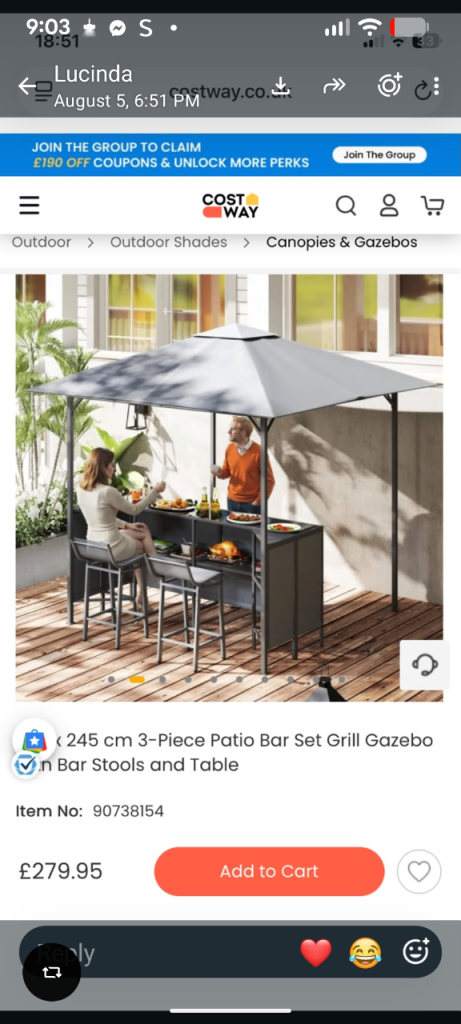 COSTWAY 245cm 3-Piece Patio Bar Set Grill Gazebo with Bar Stools and Table