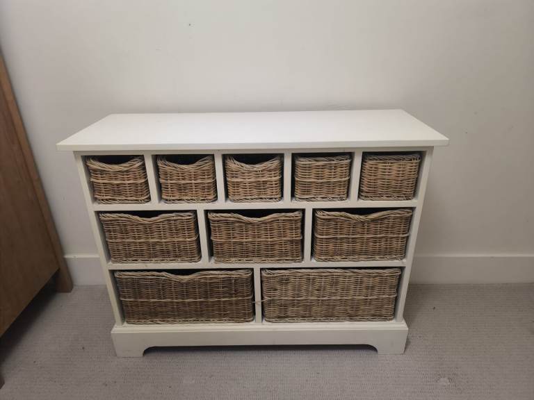 White Basket Wooden Cabinet Drawer Chest Storage Organiser 
