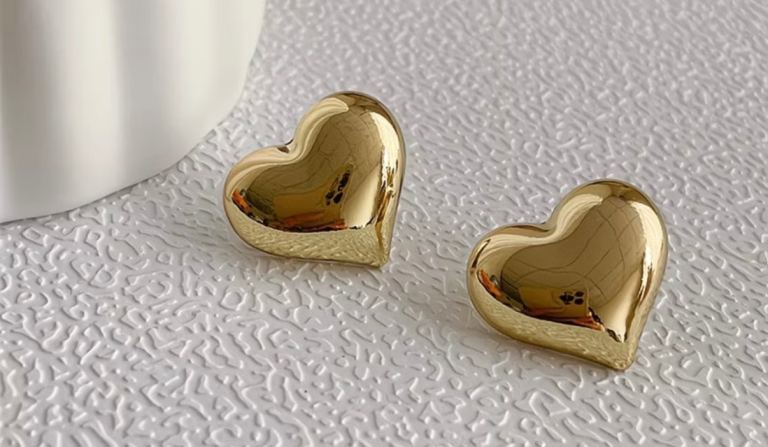 New Gold Heart Shaped Stud Earrings