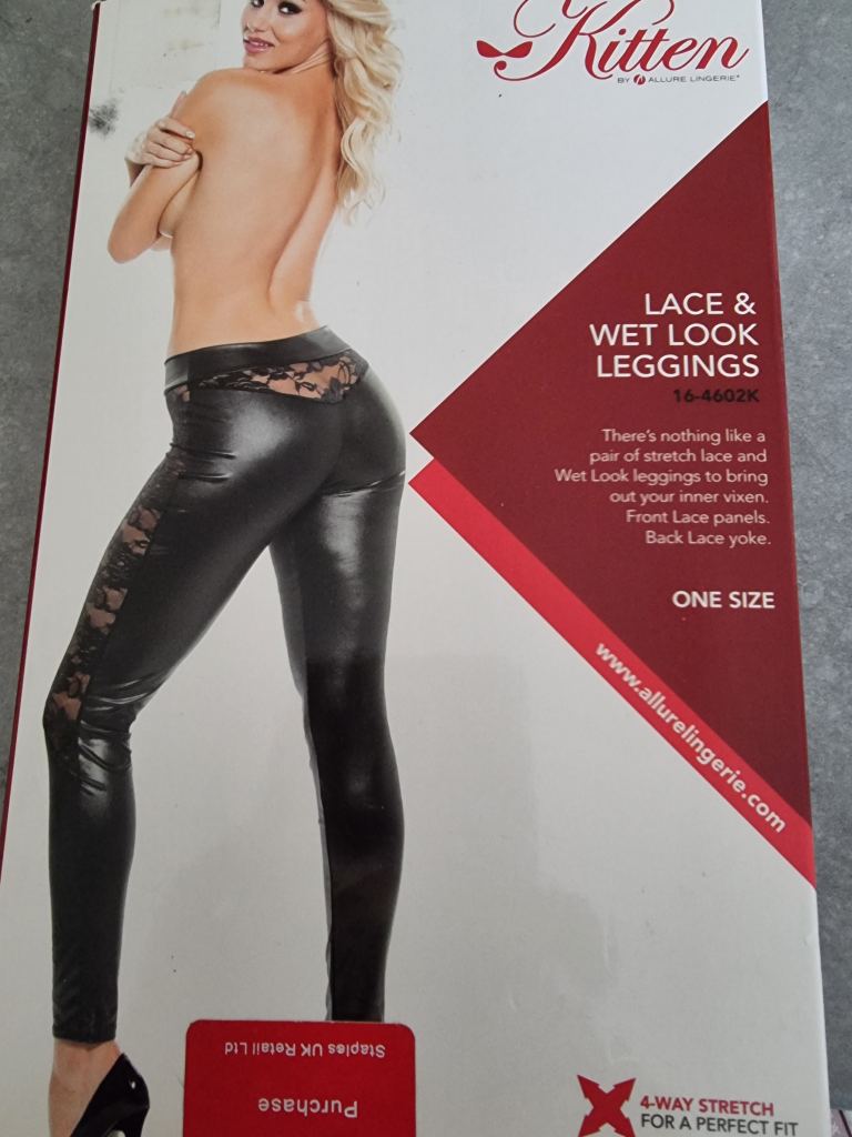 Kitten Lace & Wet Look Leggings – Black, One Size 