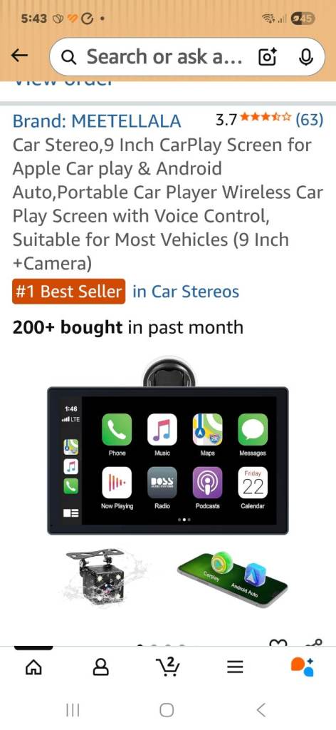 9inch car play screen for apple or android with reverse camera 