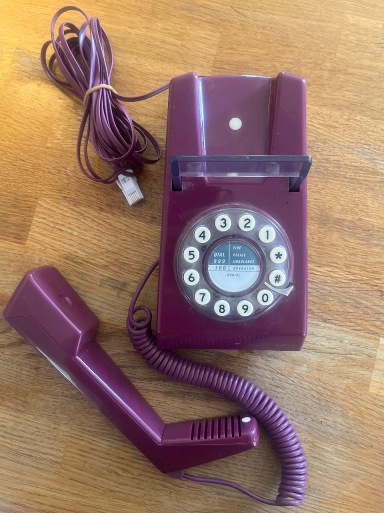 Vintage Purple Rotary Dial Wall Phone – Good Condition