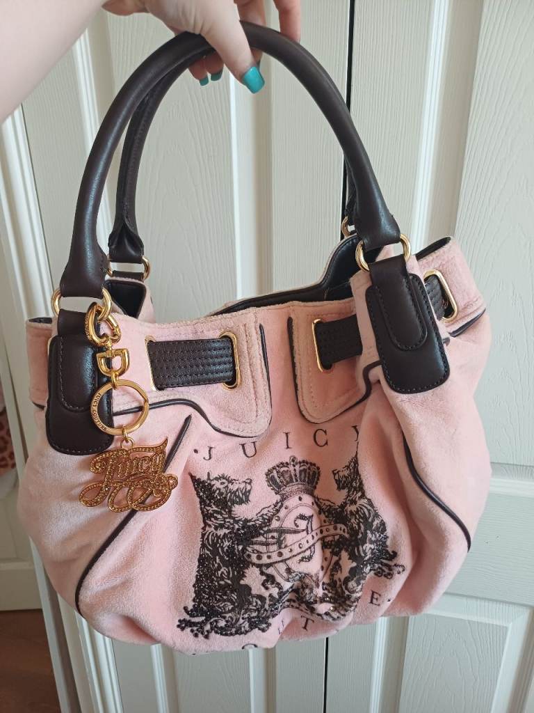 Juicy Couture Pink Velour Shoulder Bag with Gold Charm
