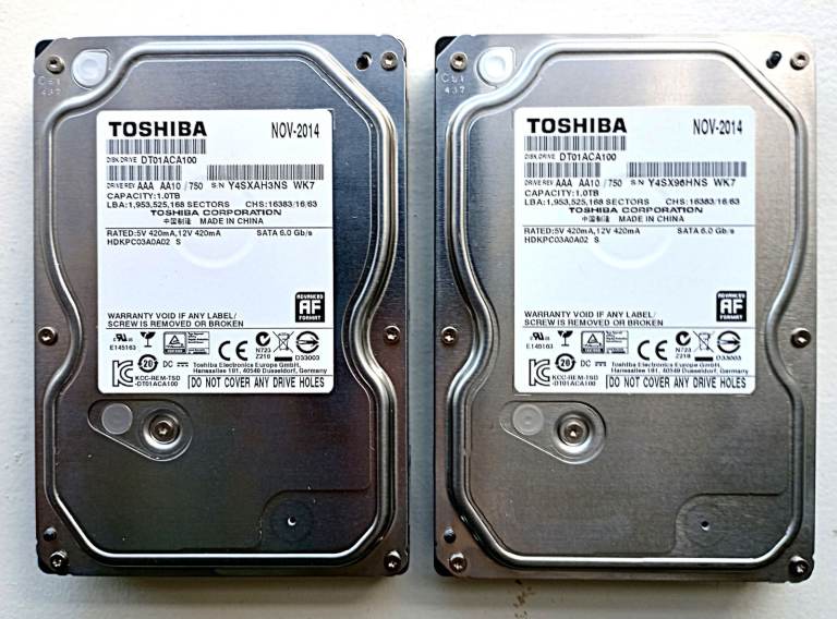 Toshiba DT01ACA100 1TB 7,200 RPM SATA III 3.5" Hard Drives. AS NEW. £30 each, £50 the pair